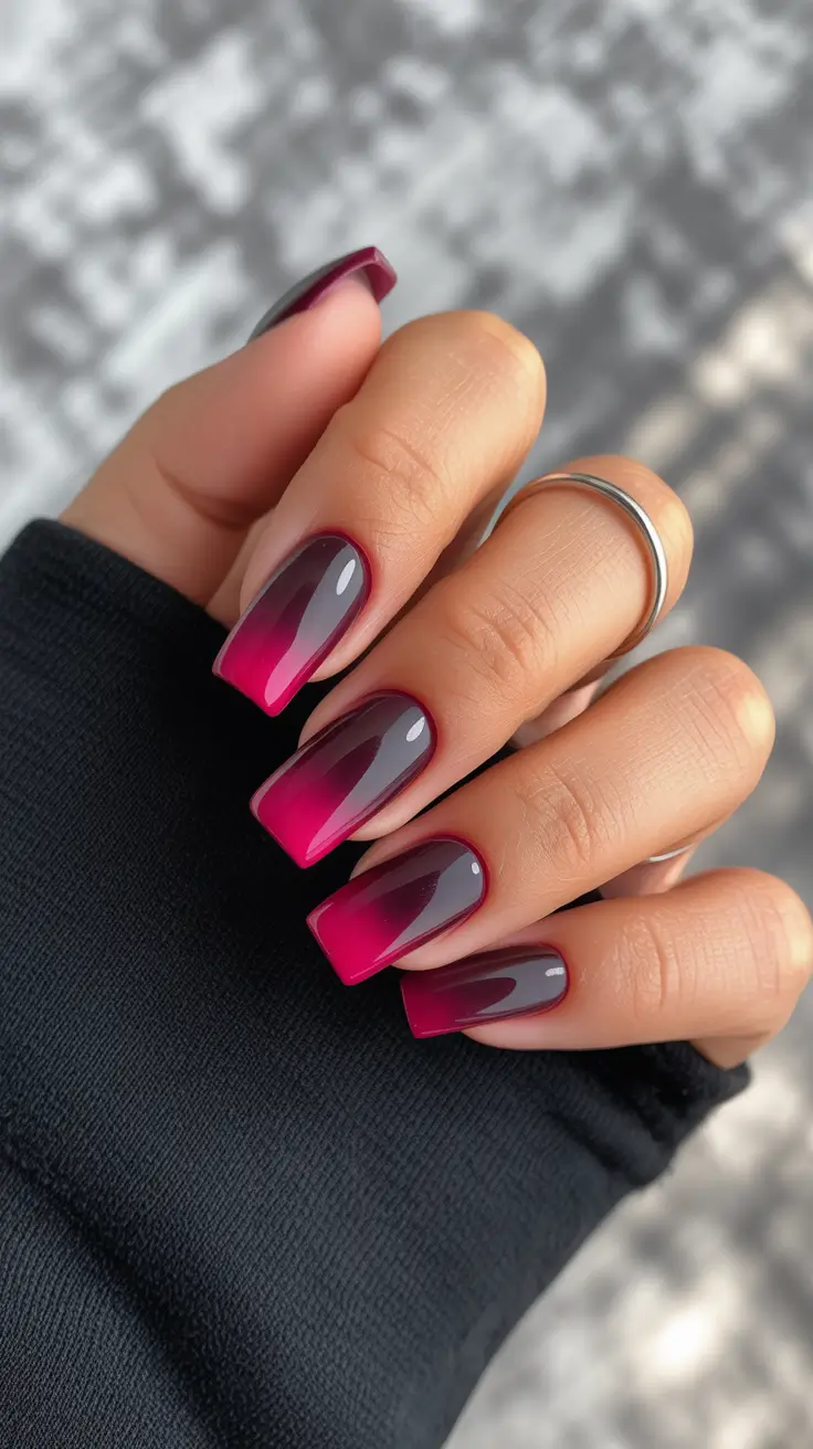 Best Nail Designs 2026 Burgundy Ombre With a Glassy Finish