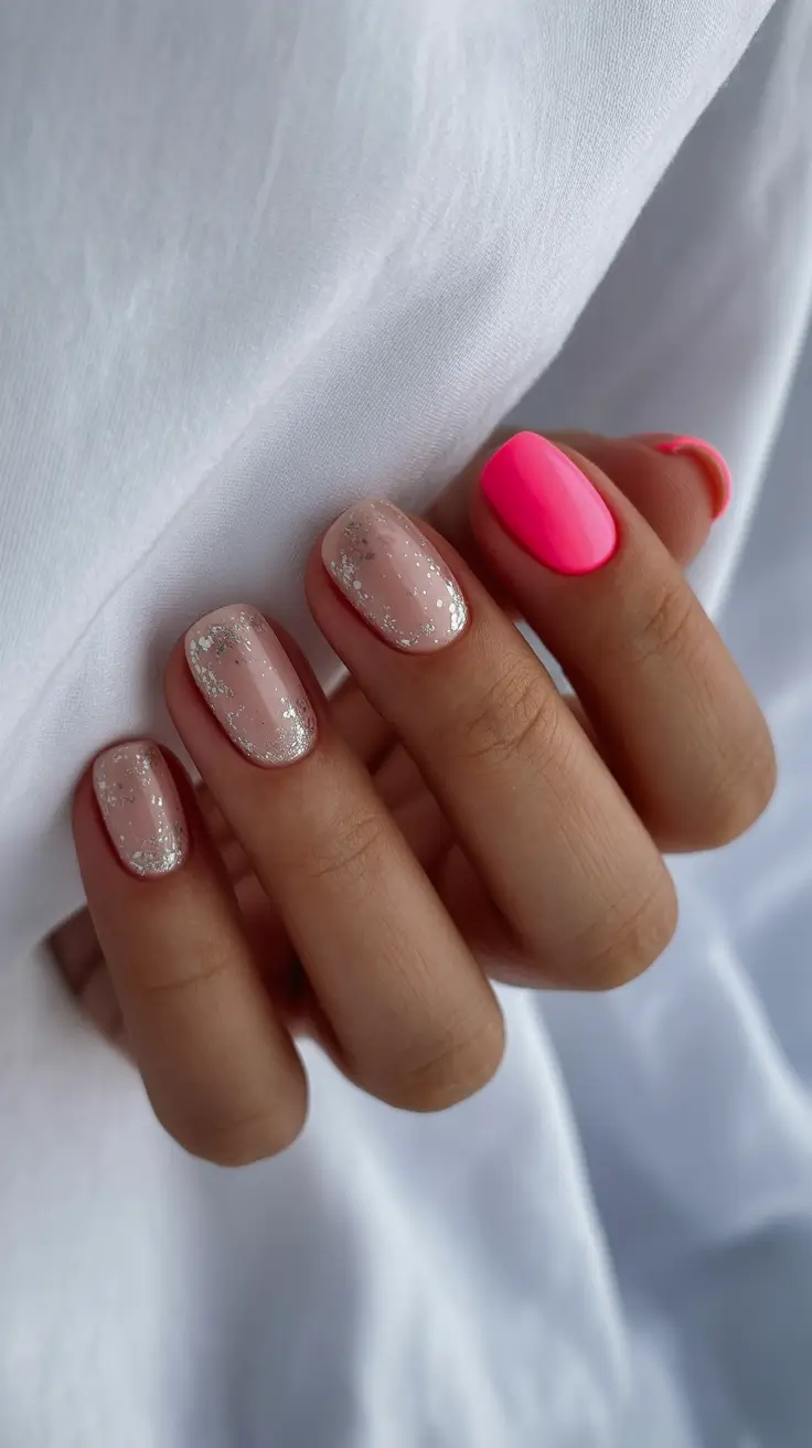 Best Nail Designs 2026 Soft Pink With Glittered Neutrals