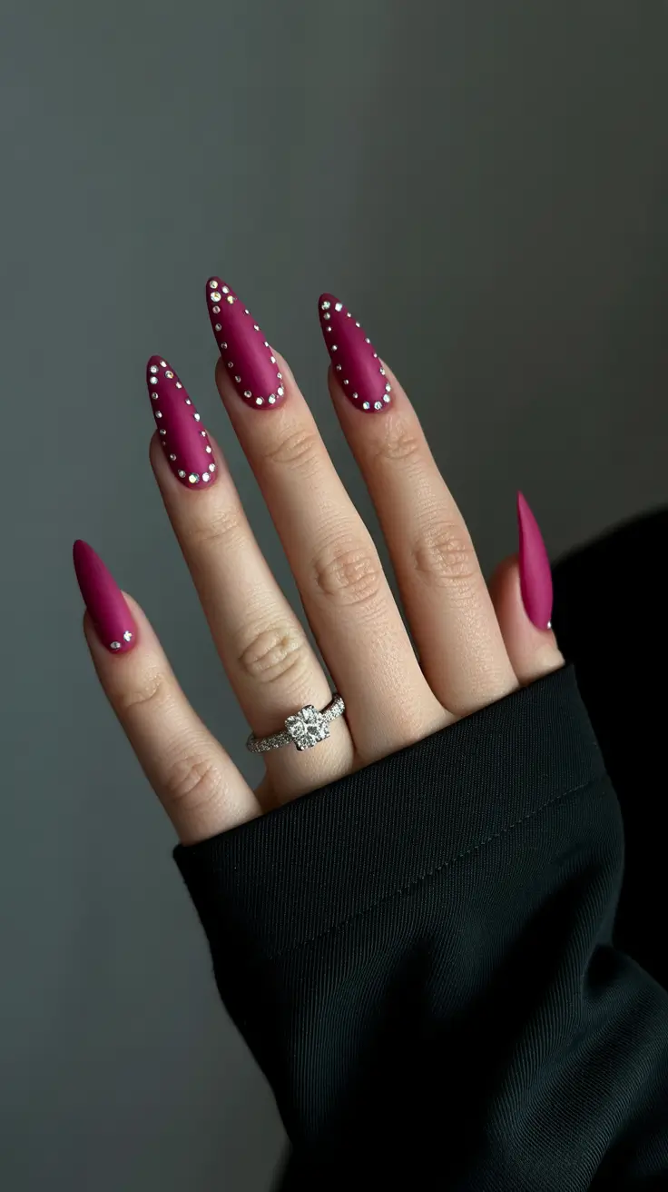 Best Nail Designs 2026 Matte Berry With Crystal Accents