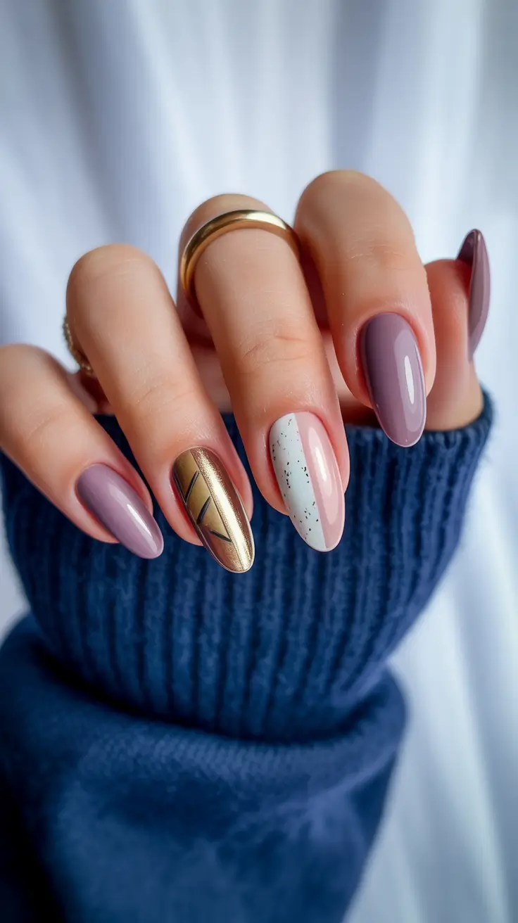 Birthday Nail Designs 2026 Mauve Gold Accent