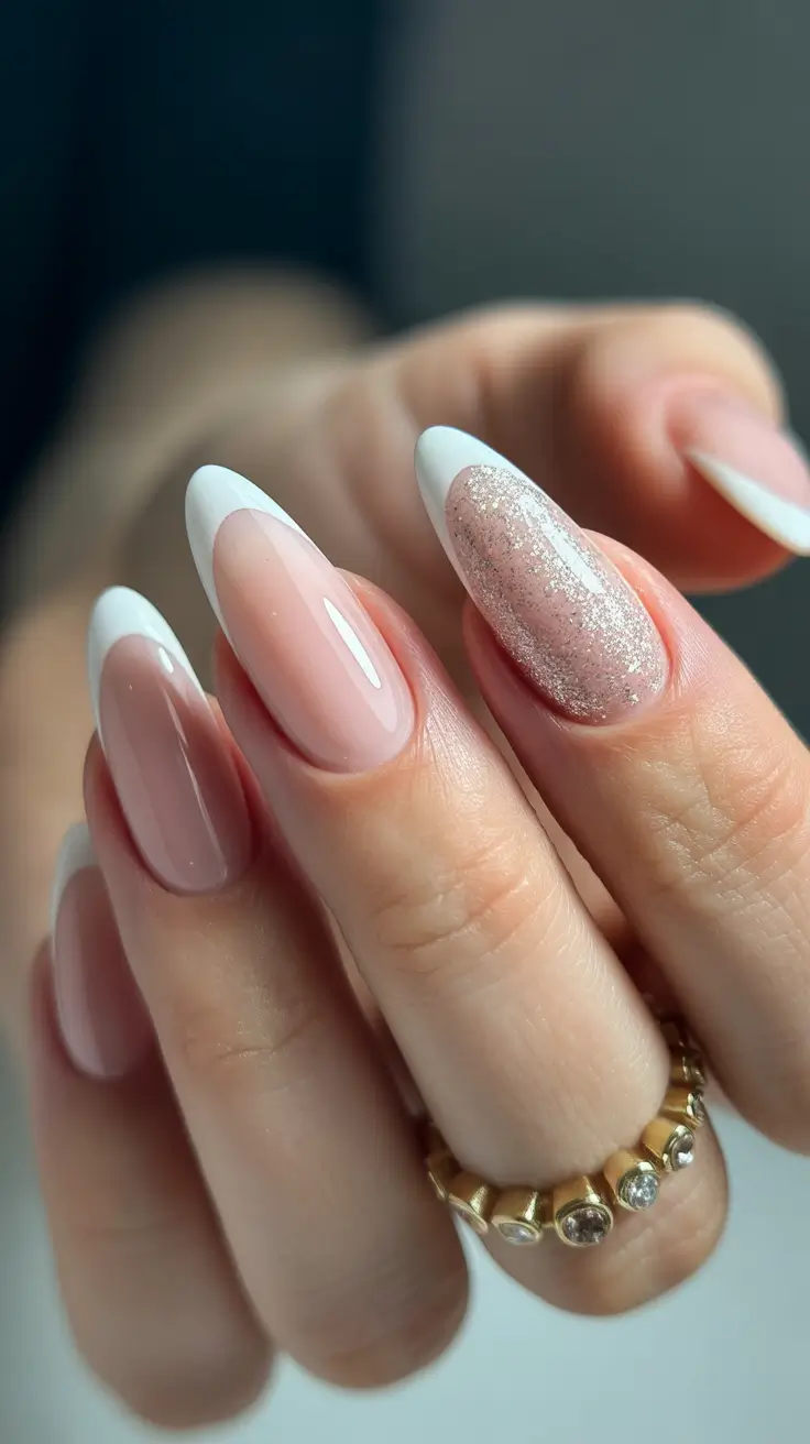 Birthday Nail Designs 2026 White French Glitter Accent