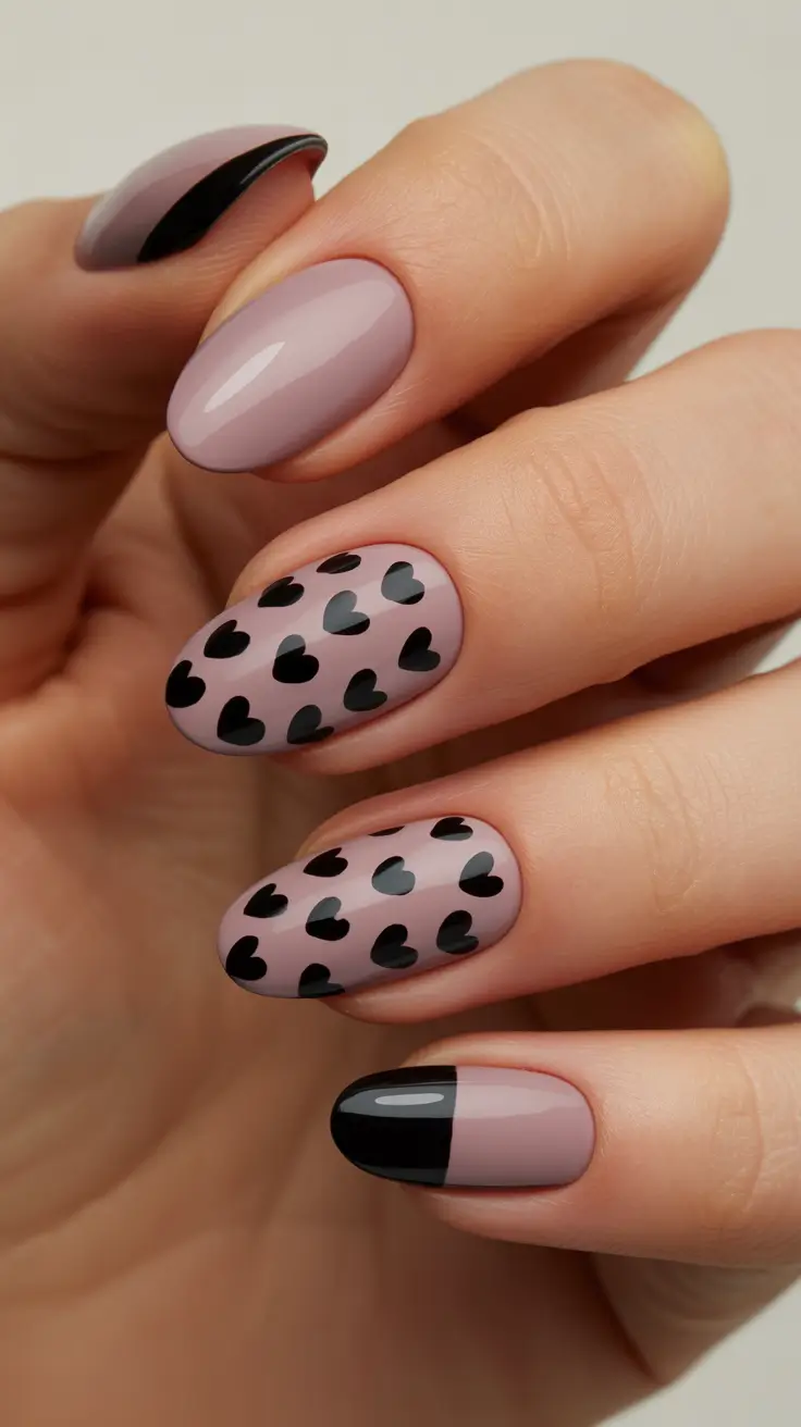 Black Nail Designs 2026 Soft Heart Art