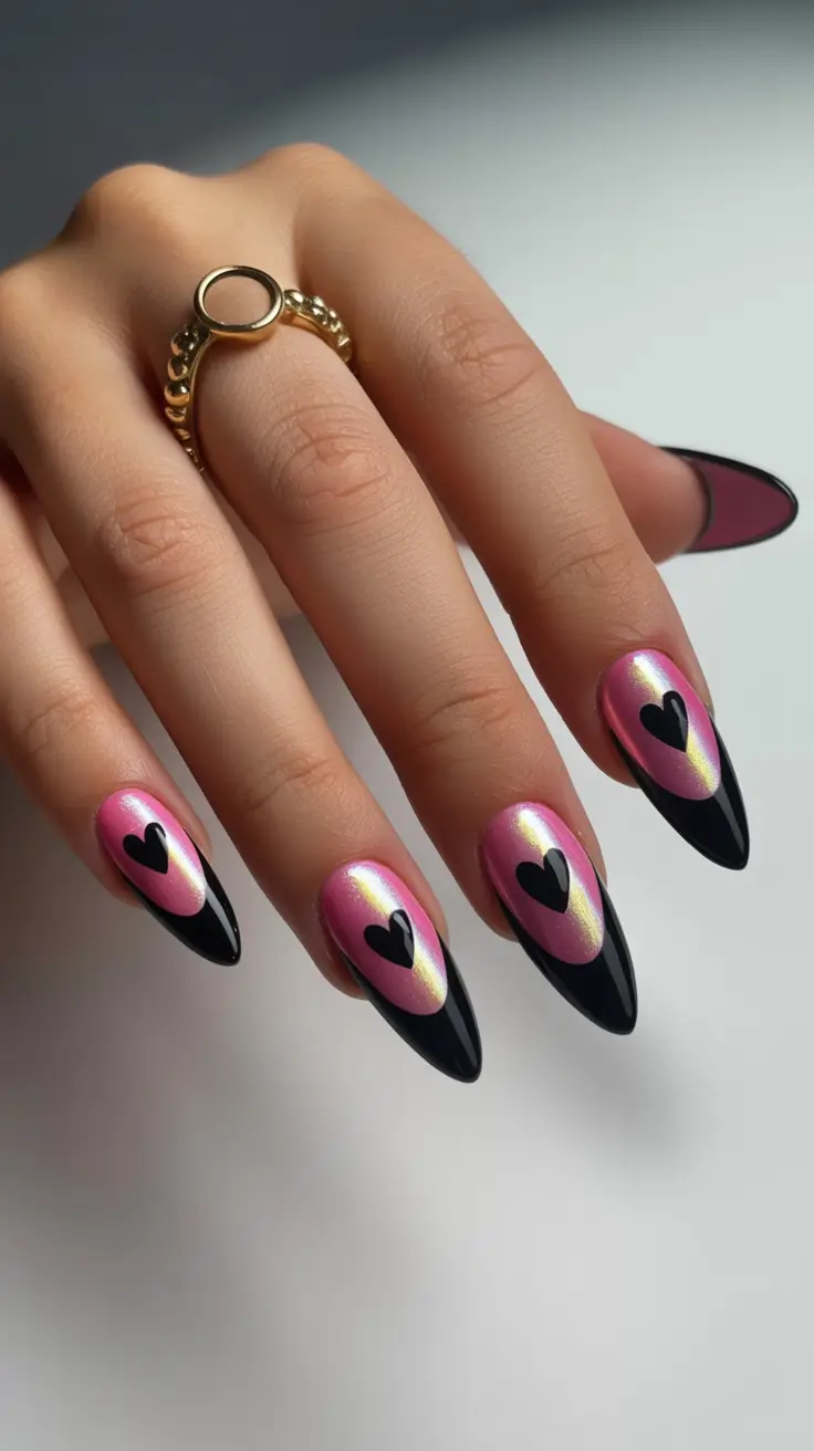 Black Nail Designs 2026 Pink Y2K Hearts