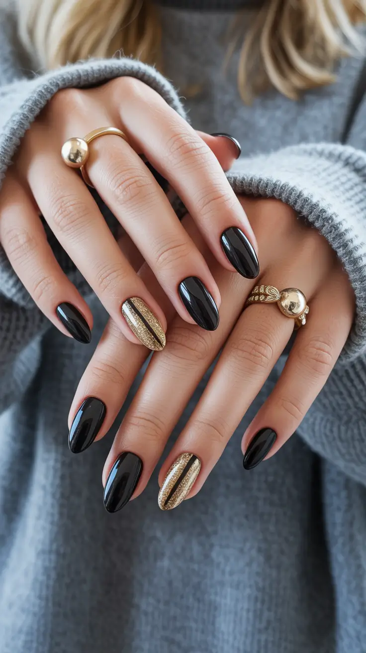 Black Nail Designs 2026 Gold Accents