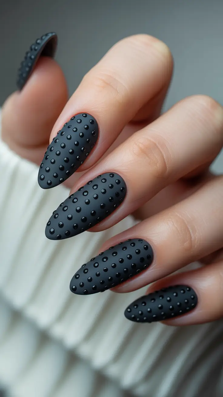 Black Nail Designs 2026 Textured Matte