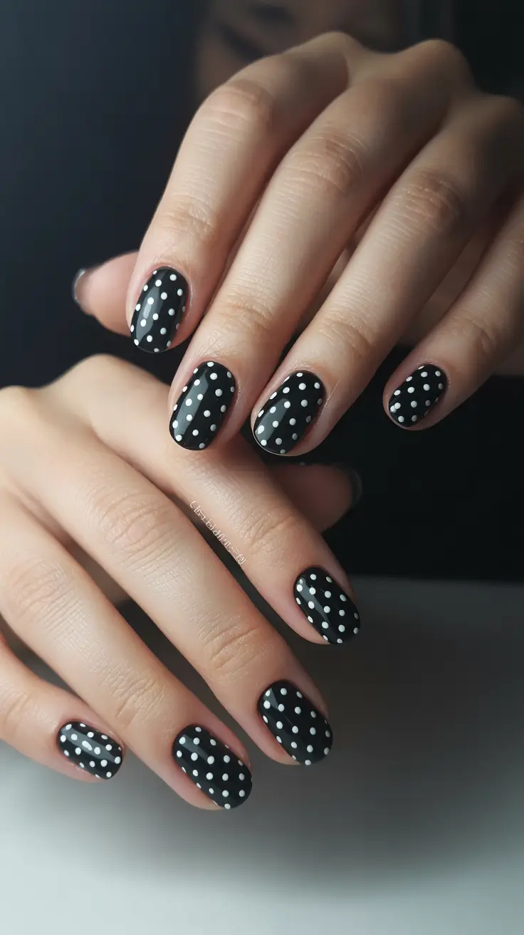 Black Nail Designs 2026 Classic Black Polka Dots for a Minimal Statement