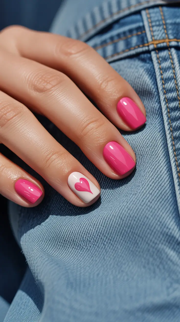 Bright Pink Nails 2026 Cute Bright Pink Nails With a Minimal Heart Accent