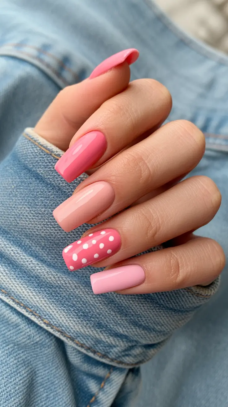 Bright Pink Nails 2026 Playful Pink Short Nails with Polka Dot Energy