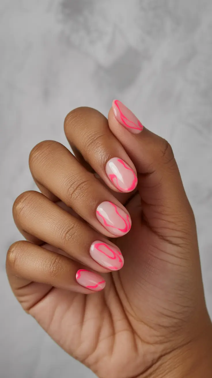Bright Pink Nails 2026 Neon Pink Line Art Nails for a Fresh Twist