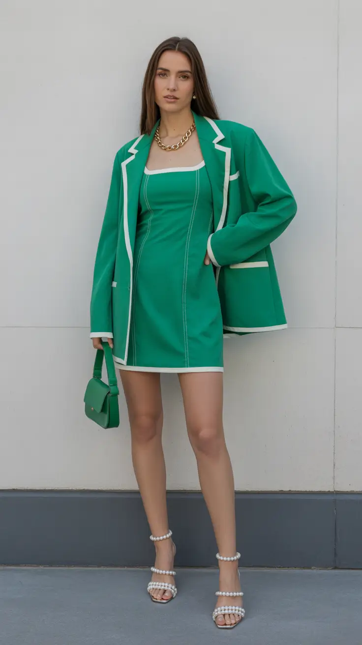 Blazer outfits 2026 - green blazer dress