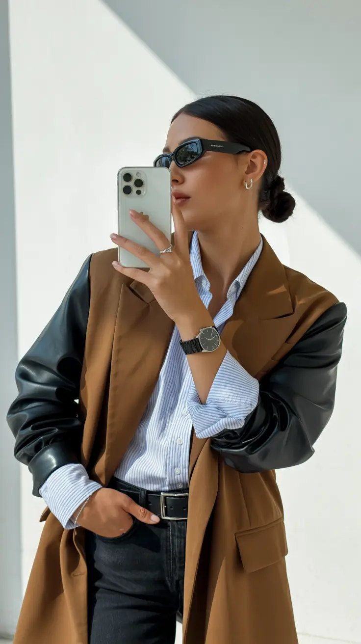 Blazer outfits 2026 - brown and black combo