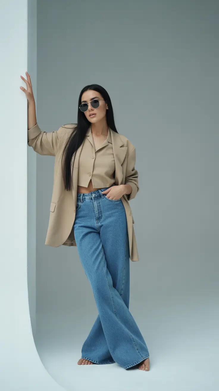 Blazer outfits 2026 - beige blazer and denim