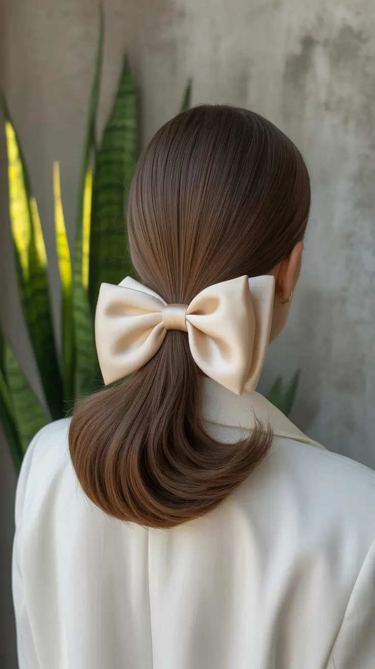straight hairstyle 2026 Low Ponytail with Bow