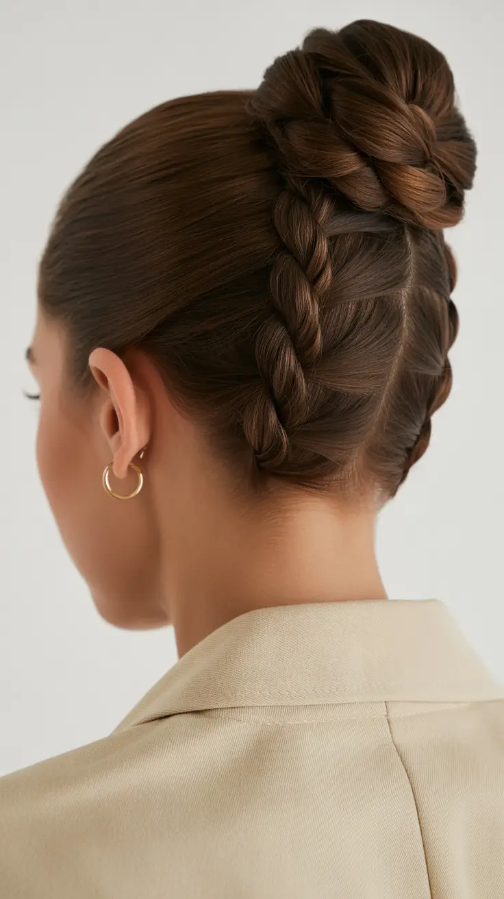 straight hairstyle 2026 Structured Straight Updo With Braided Detail