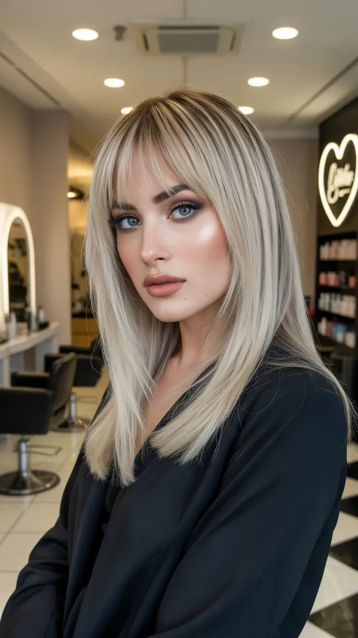 straight hairstyle 2026 Mid Length with Bangs