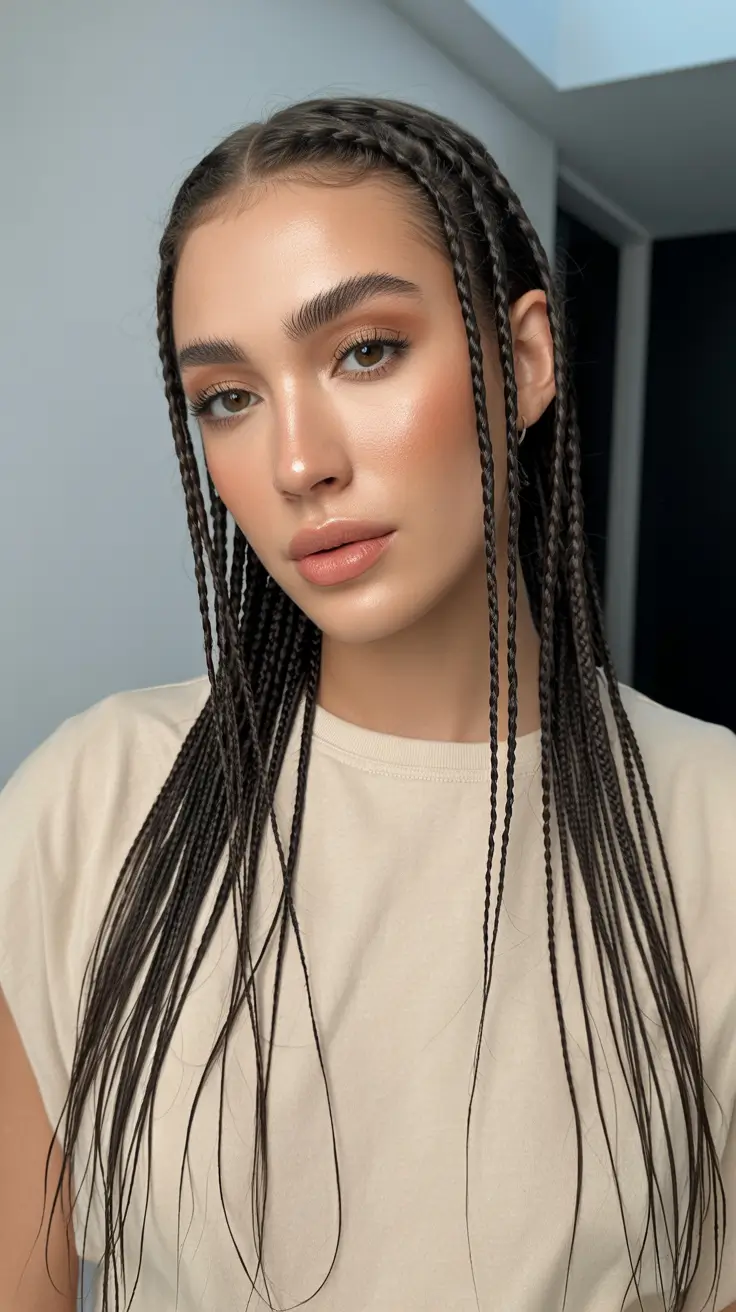 straight hairstyle 2026 Micro Braided Straight Length With Natural Finish