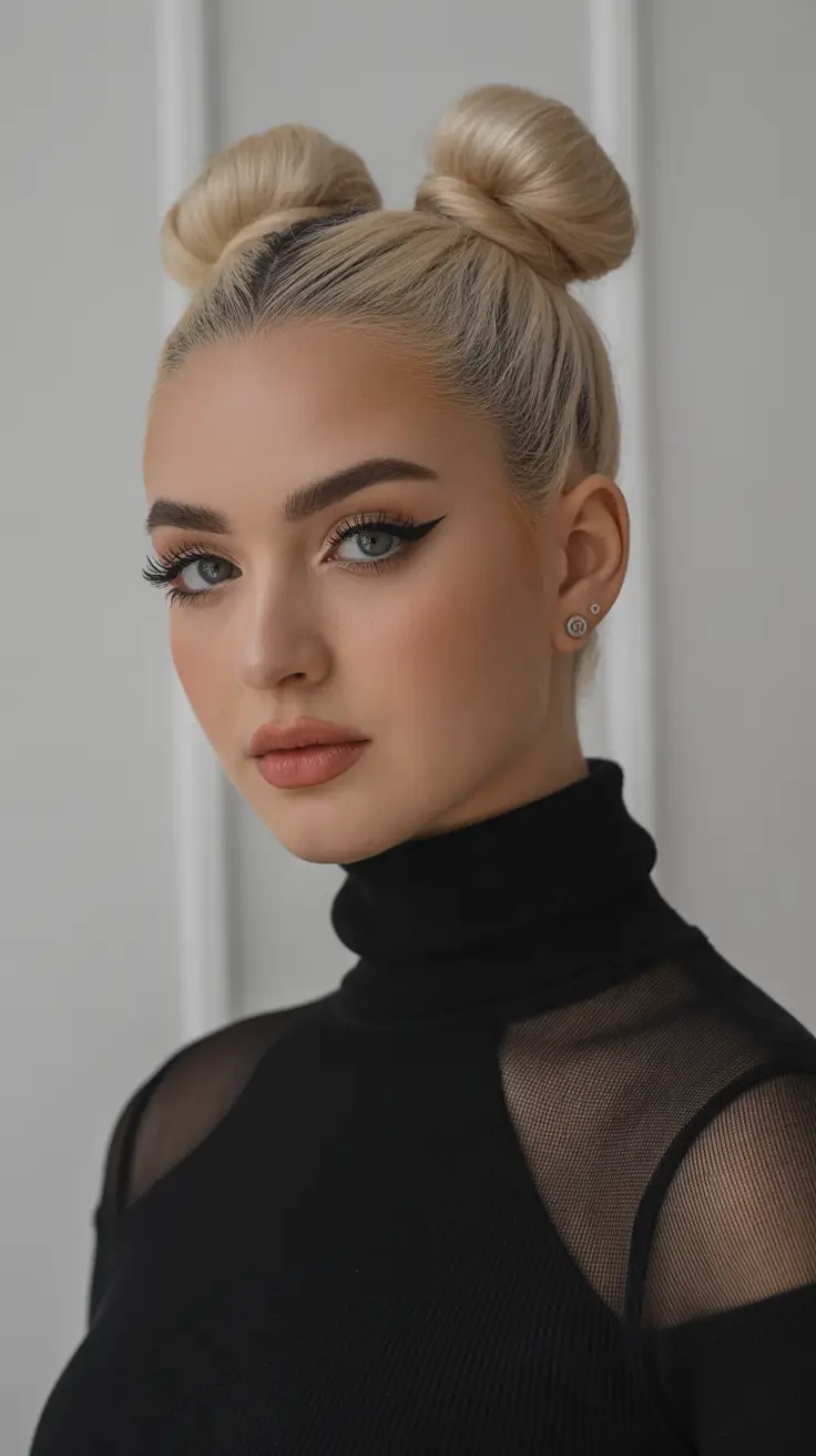 straight hairstyle 2026 Double Bun Updo