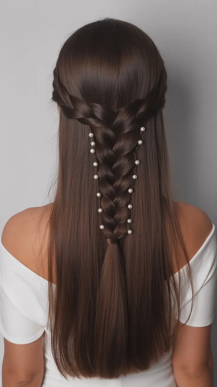 straight hairstyle 2026 Half Up Braid with Pearls