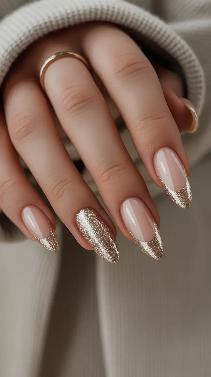 Classy Nails Aesthetic 2026 Soft Nude Almond With Subtle Gold Shine