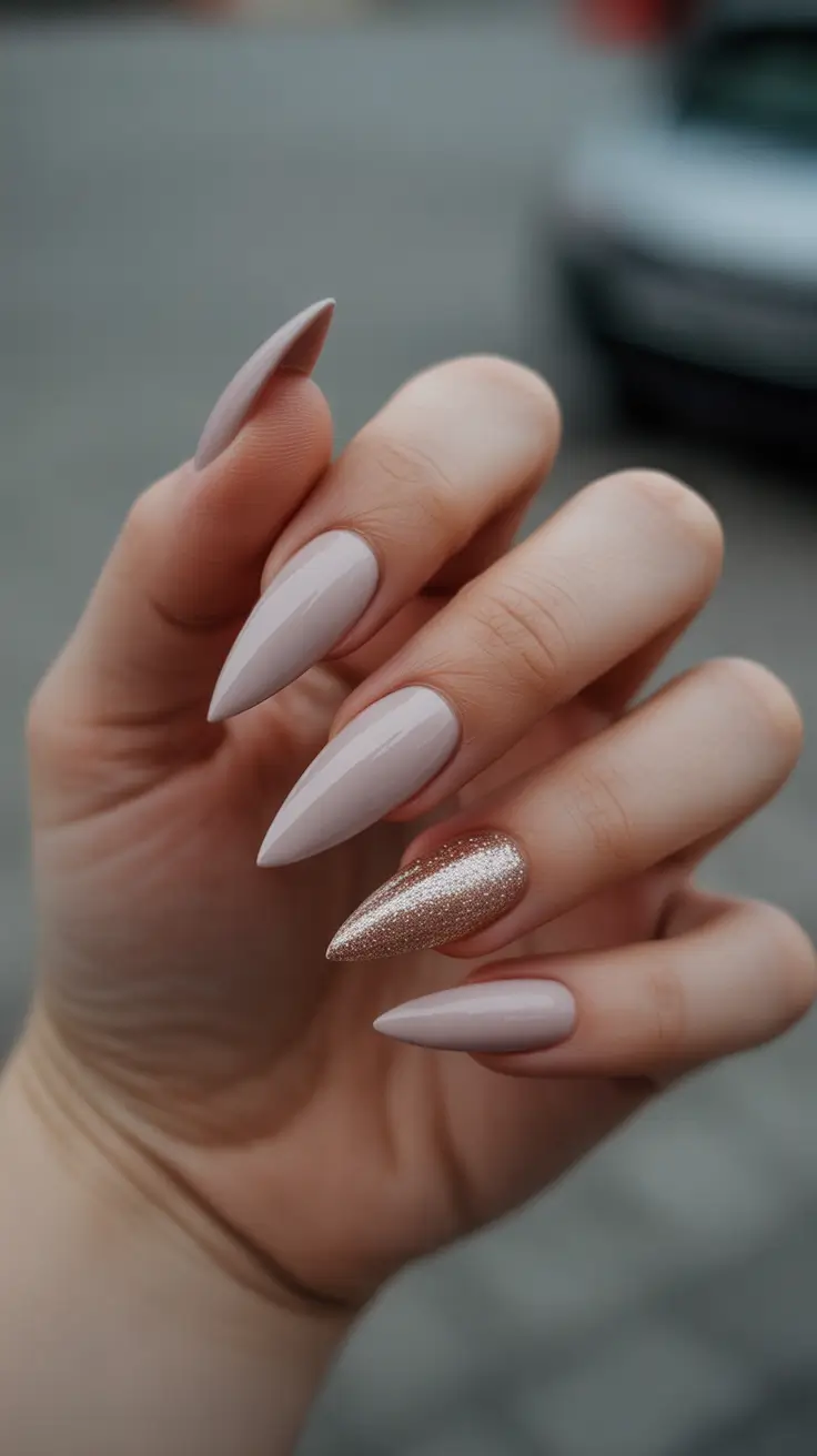Classy Nails Aesthetic 2026 Neutral Almond Gold Accent