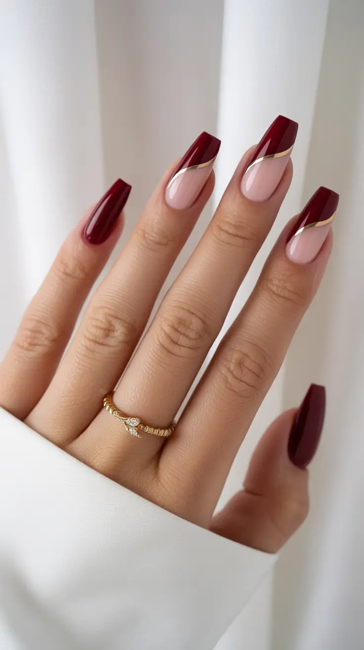 Coffin Shape Nails Ideas 2026 Deep Wine French Curves