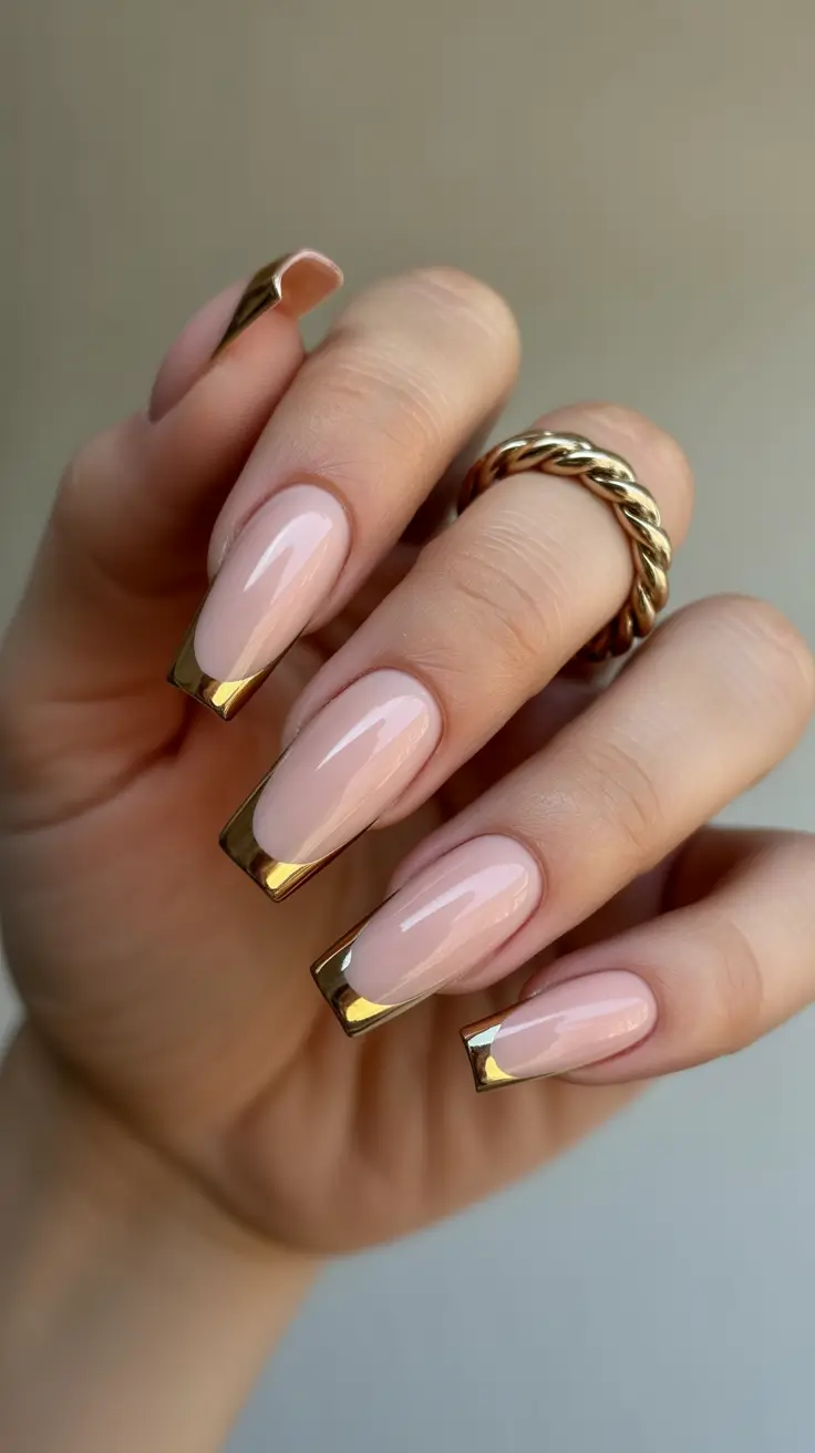 Coffin Shape Nails Ideas 2026 Gold French