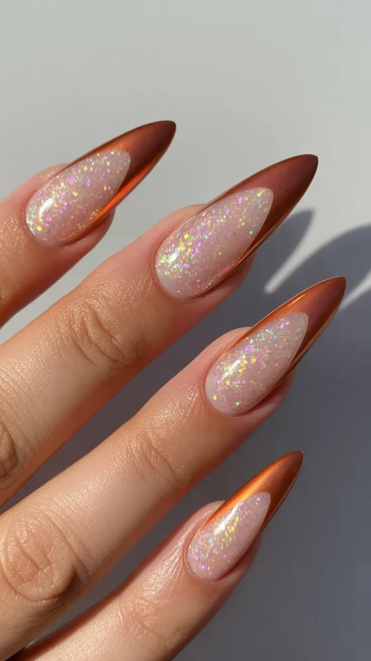 Creative Acrylic Nails 2026 Clear Bronze Glitter