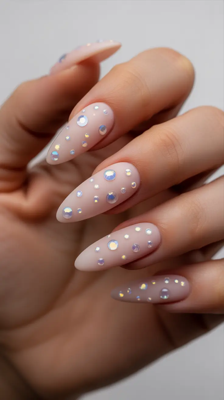 Creative Acrylic Nails 2026 Nude Crystal Drops