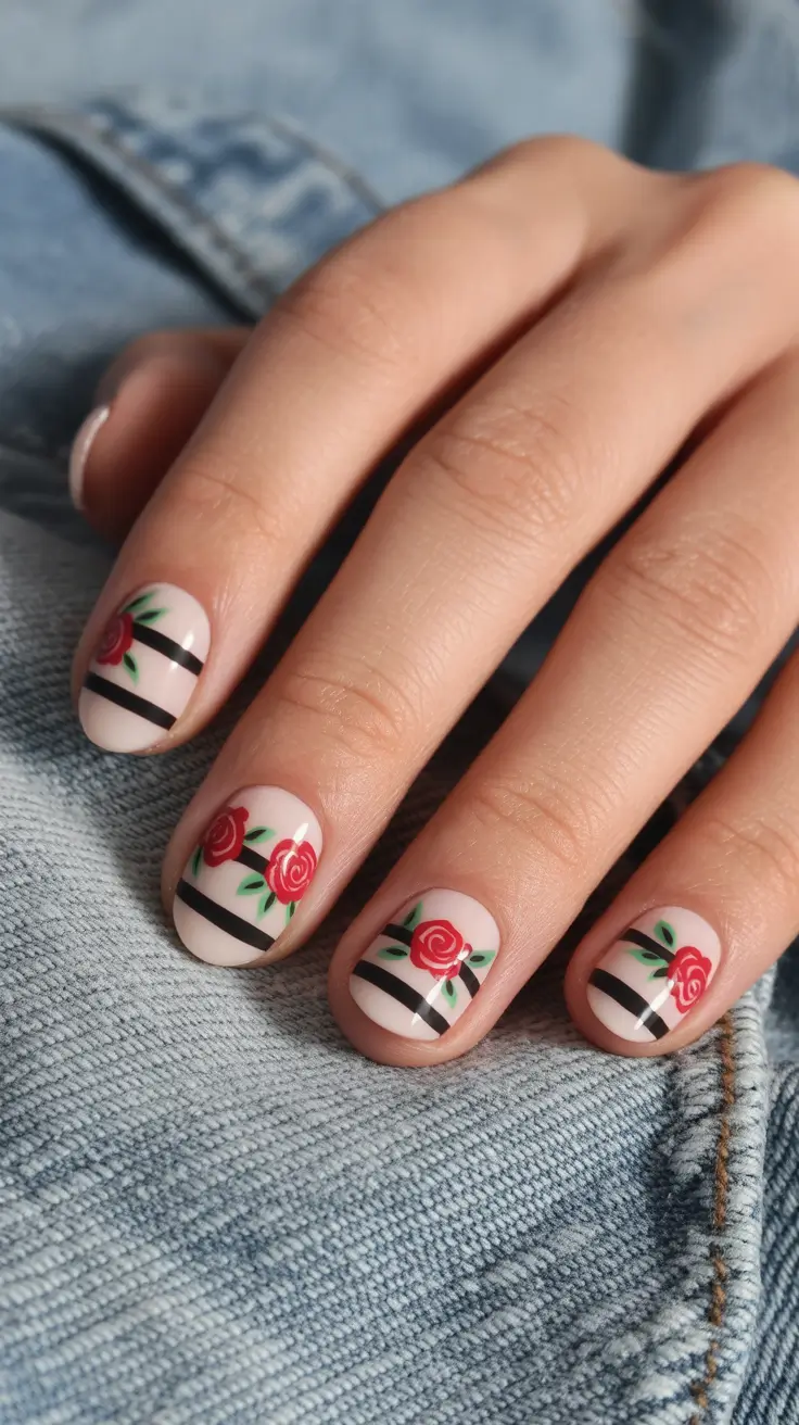 Creative Acrylic Nails 2026 Graphic Floral Short Design