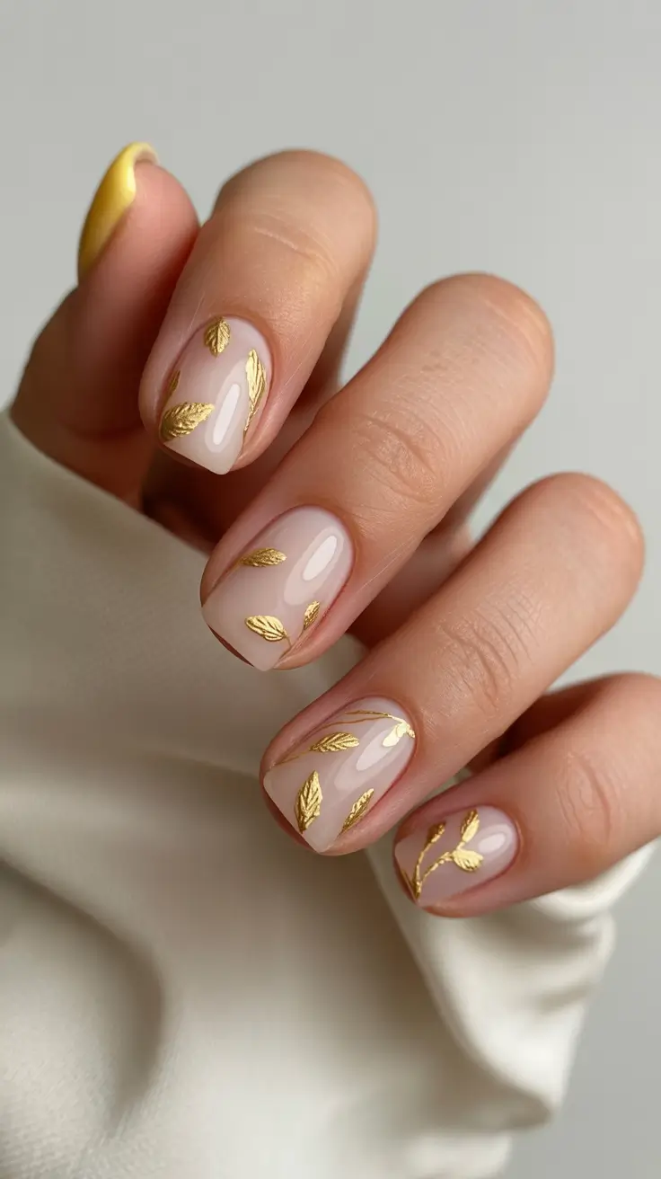 Creative Acrylic Nails 2026 Natural Gold Botanical Design