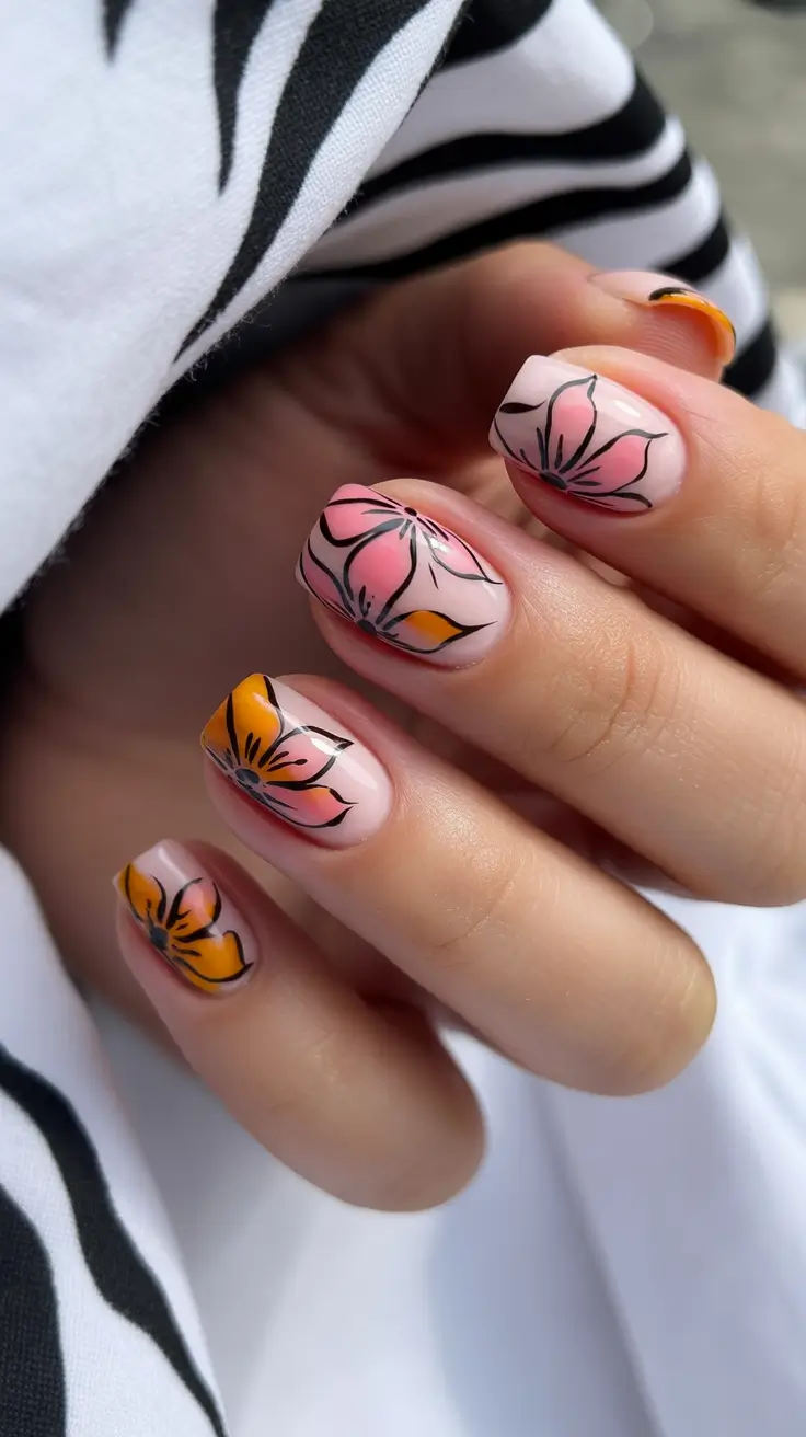 Creative Acrylic Nails 2026 Bright Floral Summer Design