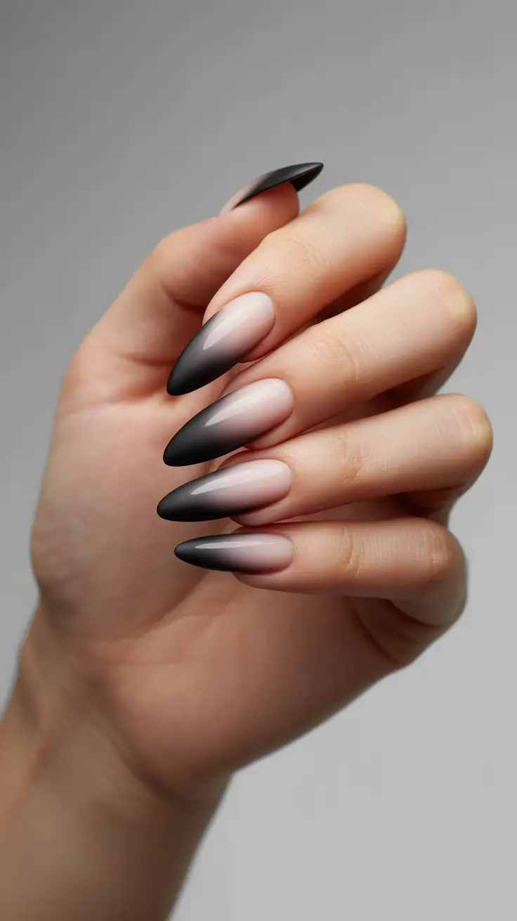 Creative Acrylic Nails 2026 Black Ombre Stiletto