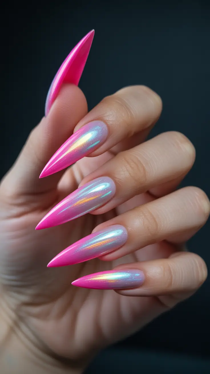 Creative Acrylic Nails 2026 Pink Chrome Stiletto