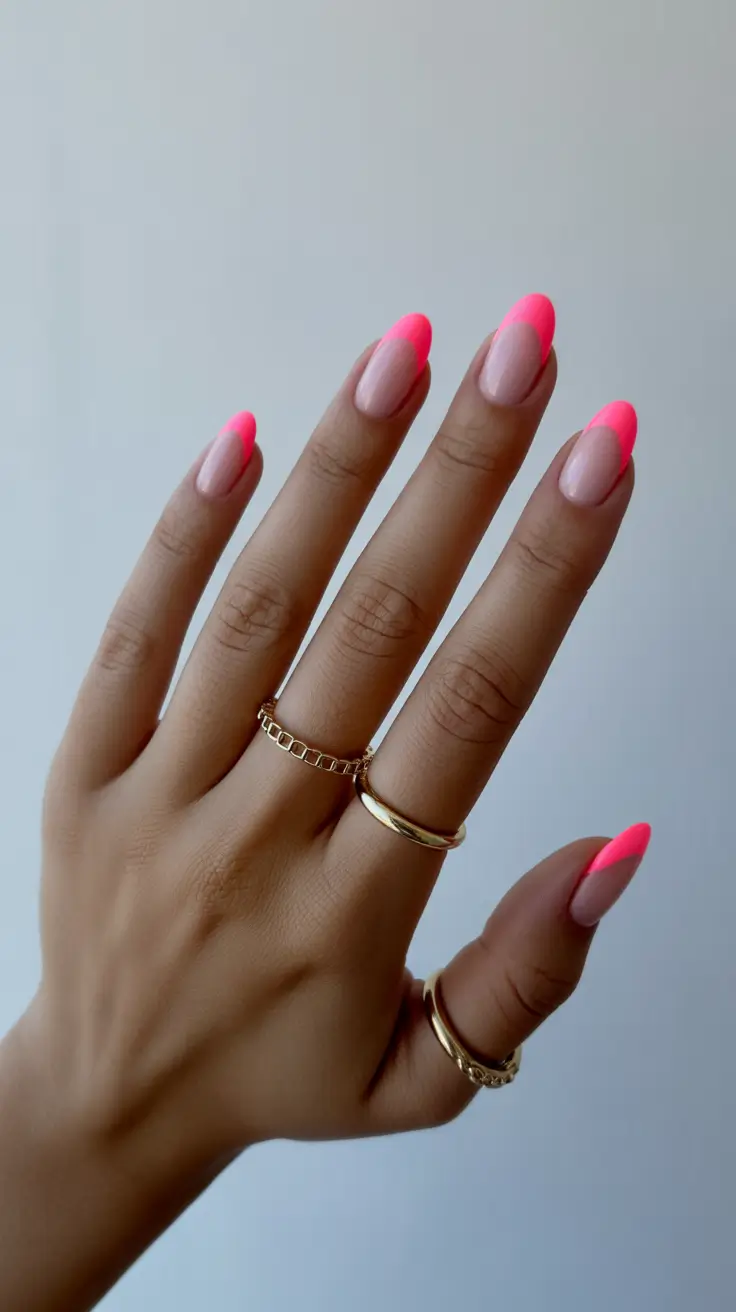 Creative Short Almond Nails 2026 Neon French Tip