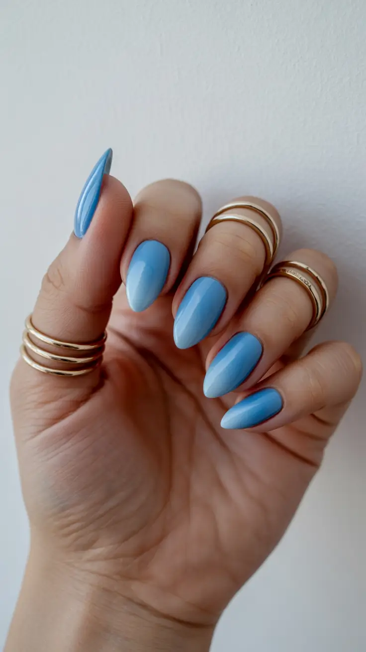 Creative Short Almond Nails 2026 Blue Minimal Design