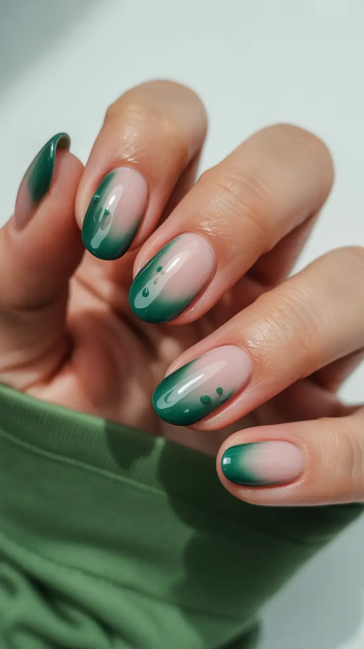 Creative Short Almond Nails 2026 Green Aura French Tips With a Modern Glow
