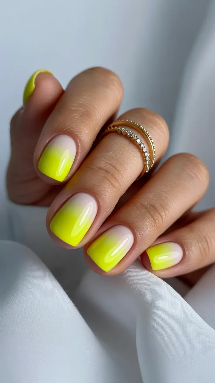 Creative Short Nails 2026 Neon Yellow Ombre