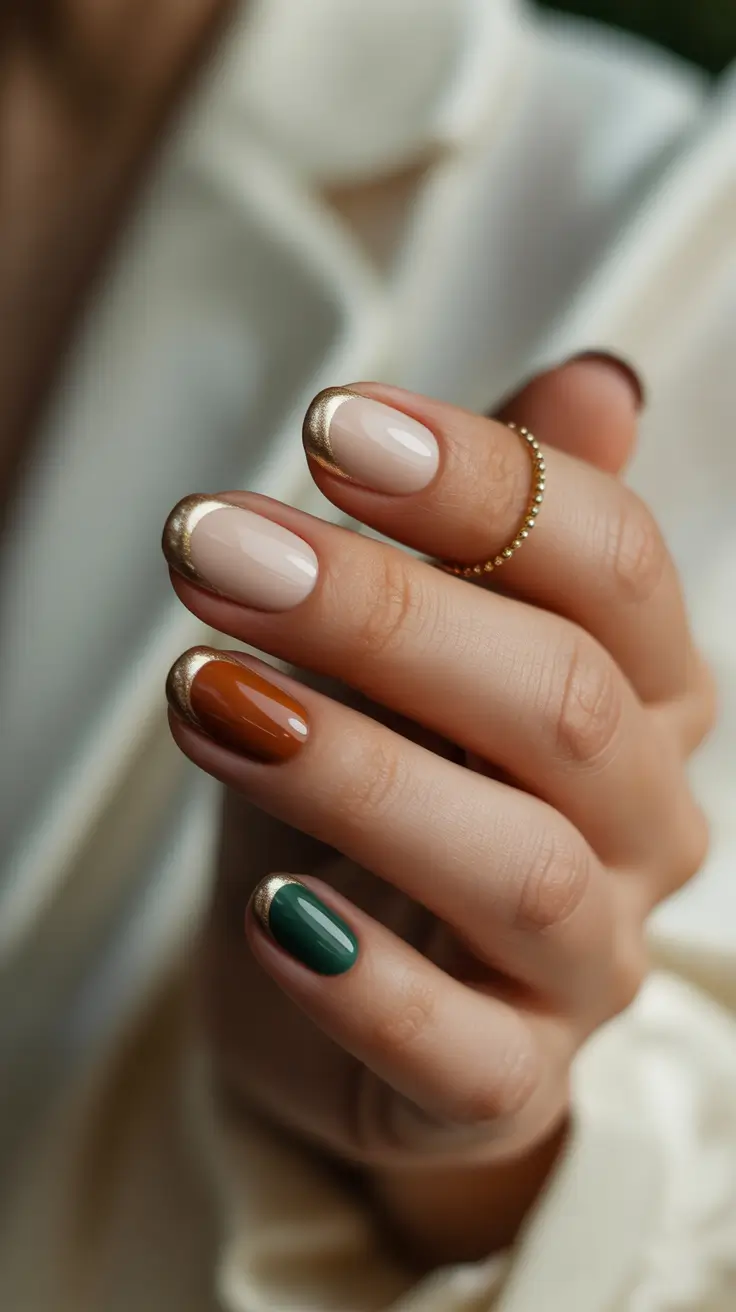 Creative Short Nails 2026 Neutral Short Nails with Gold Edged Tips
