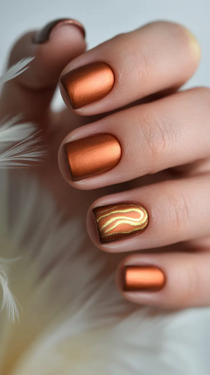 Creative Short Nails 2026 Copper Metallic Short Nails