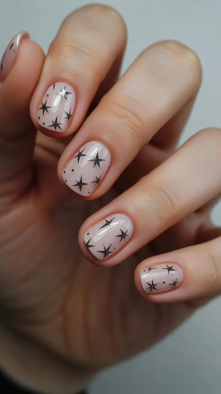 Creative Short Nails 2026 Minimal Black Star Nail Art