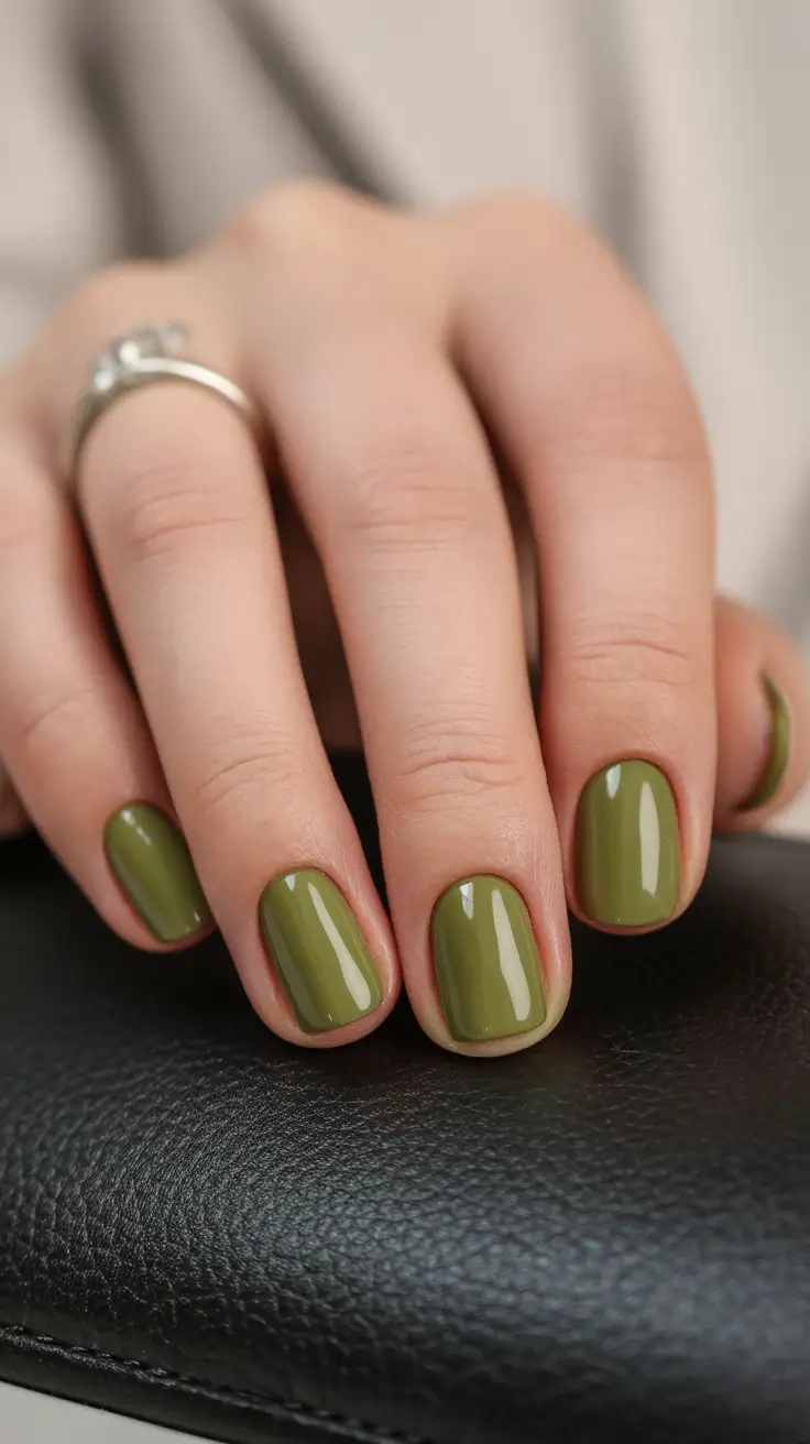 Creative Short Nails 2026 Olive Green Short Nails