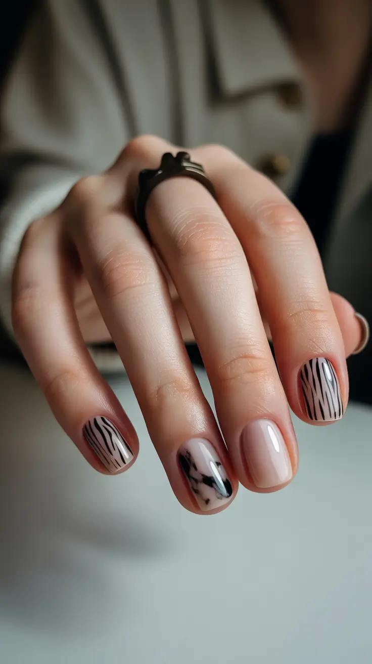 Creative Short Nails 2026 Neutral Graphic Line Art