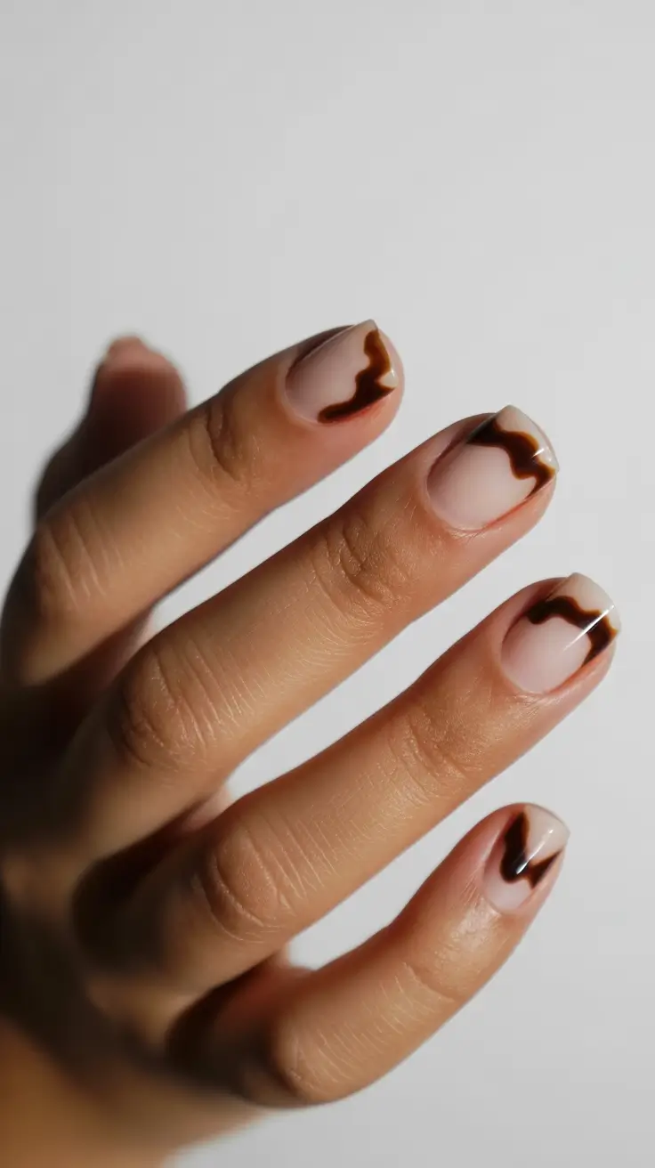 Creative Short Nails 2026 Brown Wave French