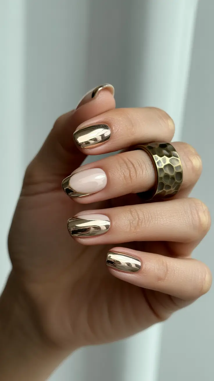 Creative Short Nails 2026 Gold Chrome