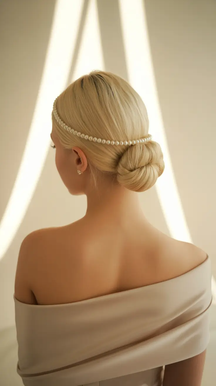 buns hairstyle 2026 Classic Bridal Low Bun with Pearls