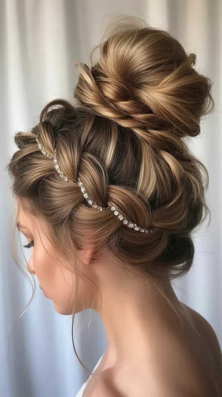 buns hairstyle 2026 Elegant Bridal Bun with Sparkling Details