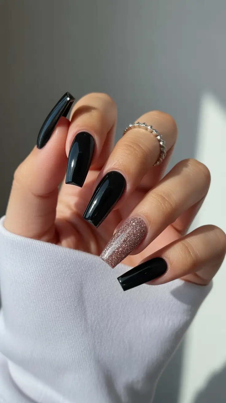 Cute Gel Nails 2026 Glossy Black Accent