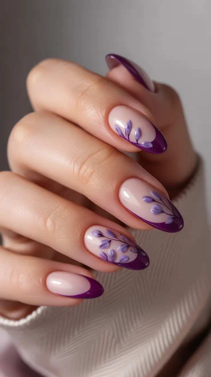 Cute Gel Nails 2026 Purple Floral Art