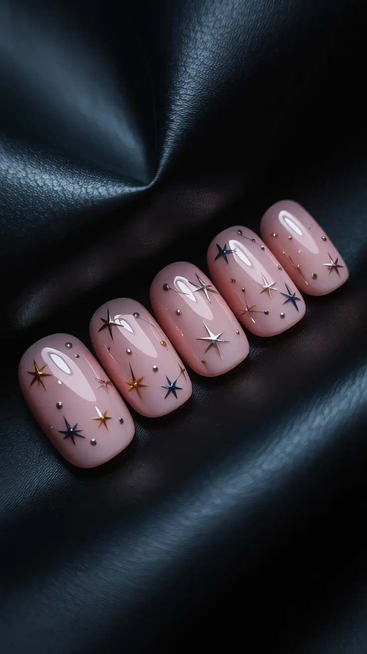 Cute Gel Nails 2026 Soft Pink Star Design