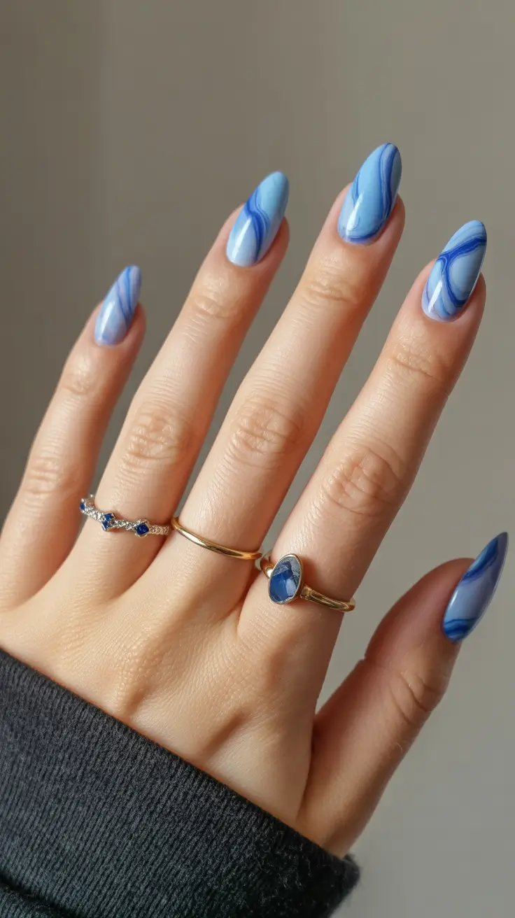 Cute Gel Nails 2026 Blue Marble Art